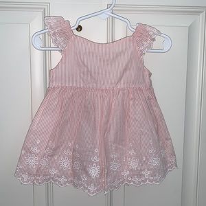 OshKoshB’gosh,6-12m,Darling Pink & White Striped Dress, Embroidery,Scalloped Hem